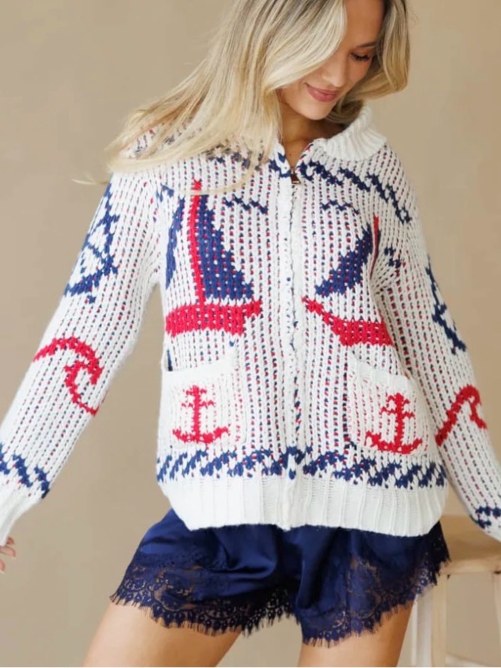 Bailey Rose-Sailboats Knit Zip Up Cardigan Sweater-AOP-Nautical-S
